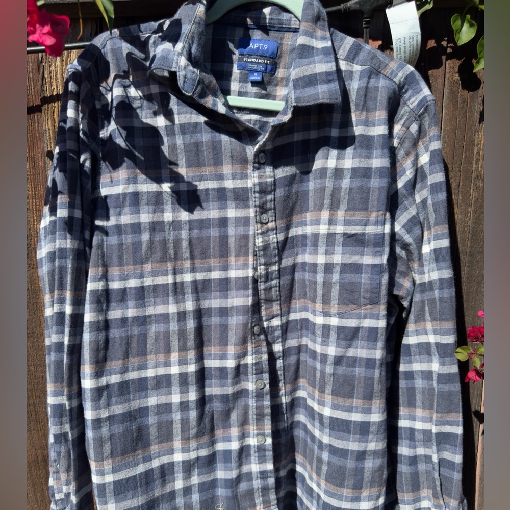 Apt. 9 Navy and Gray Plaid Shirt